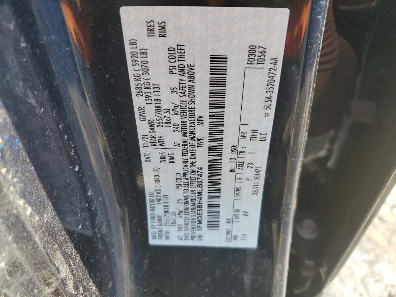 2021 Ford Bronco VIN 1FMDE5BH4MLB07474 Copart auction photo, front end / minor dent/scratches damage thumbnail 16