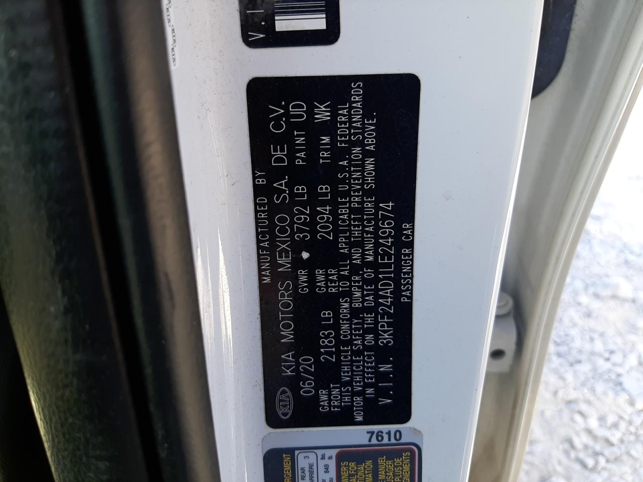 2020 KIA Forte VIN 3KPF24AD1LE249674 Copart auction photo, rear end damage thumbnail 13
