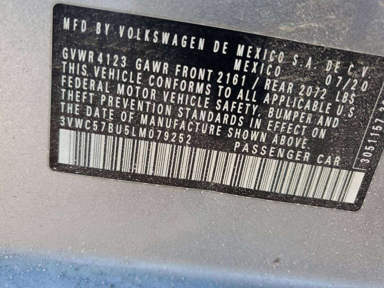 2020 Volkswagen Jetta VIN 3VWC57BU5LM079252 Copart auction photo, front end / minor dent/scratches damage thumbnail 12