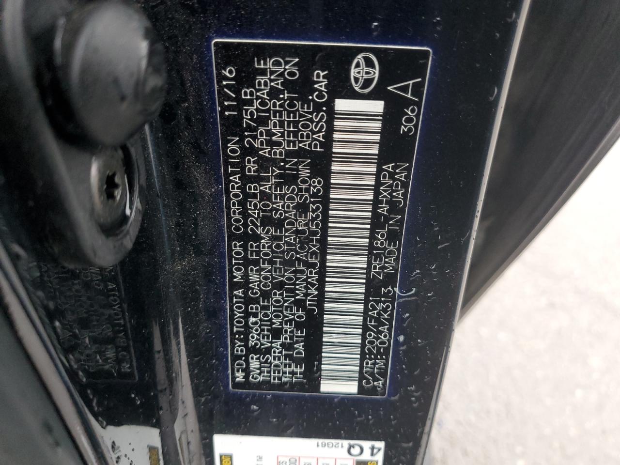 2017 Toyota Corolla VIN JTNKARJEXHJ533138 Copart auction photo, all over damage thumbnail 13