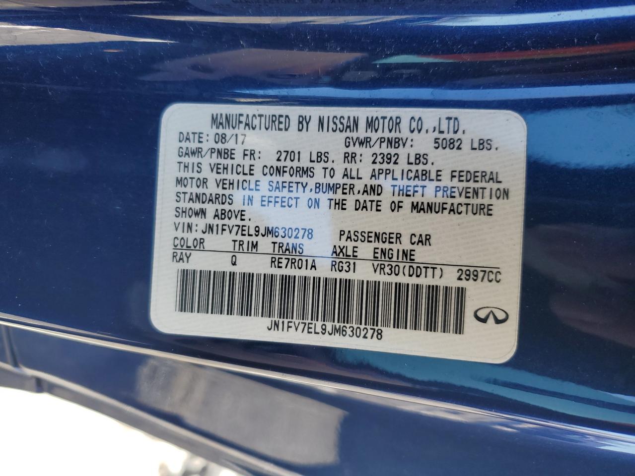 2018 Infiniti Q60 VIN JN1FV7EL9JM630278 Copart auction photo, rear end damage thumbnail 12