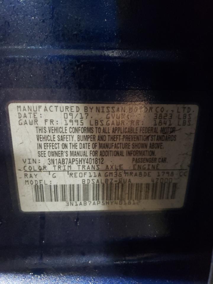 2017 Nissan Sentra VIN 3N1AB7AP5HY401812 Copart auction photo, front end / rear end damage thumbnail 13