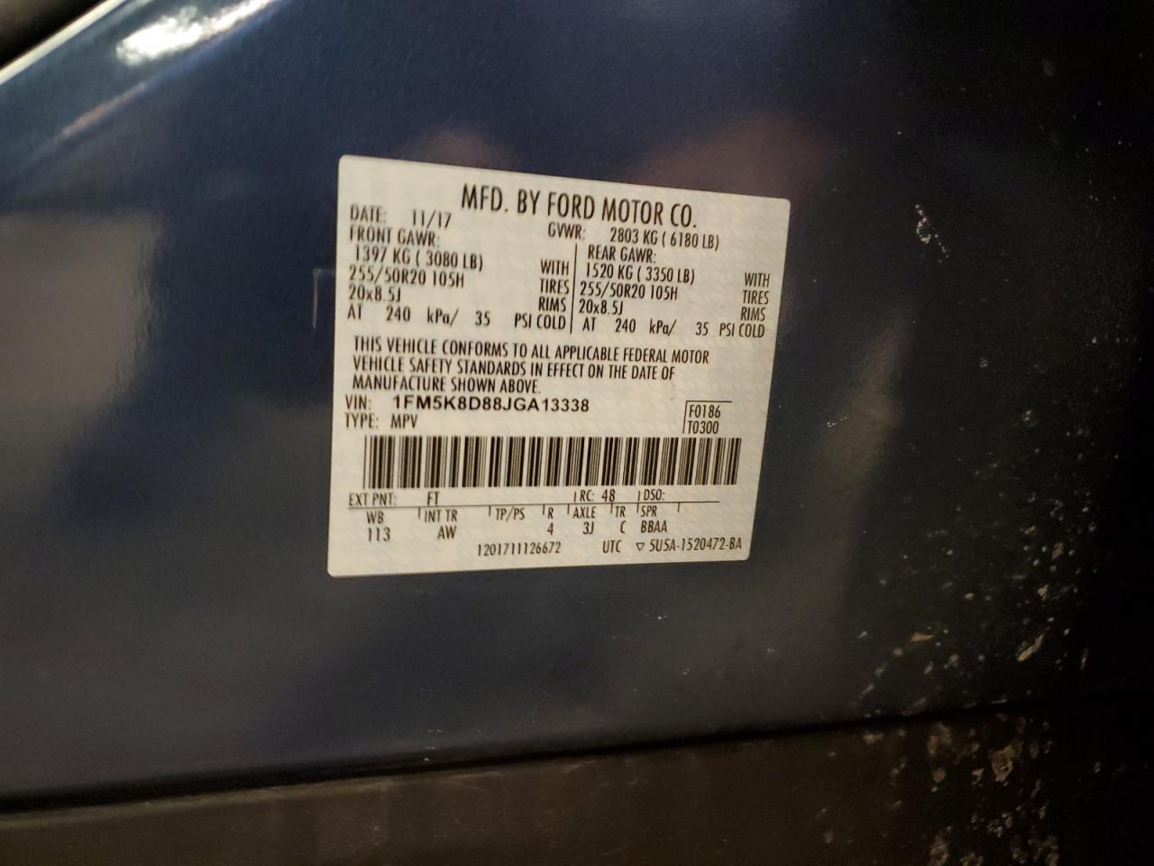 2018 Ford Explorer VIN 1FM5K8D88JGA13338 Copart auction photo, front end damage thumbnail 13