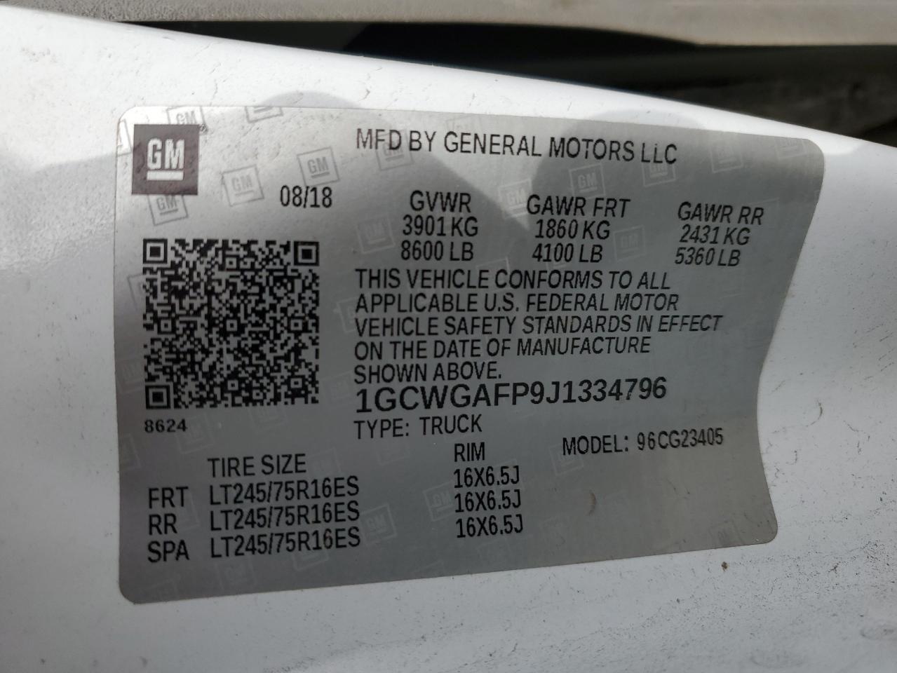 2018 Chevrolet Express VIN 1GCWGAFP9J1334796 Copart auction photo, side / front end damage thumbnail 14