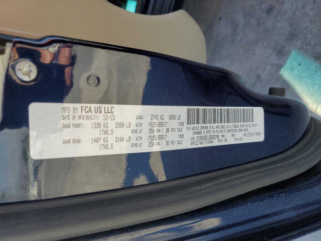2016 Dodge Caravan VIN 2C4RDGBG1GR262799 Copart auction photo, minor dent/scratches damage thumbnail 13