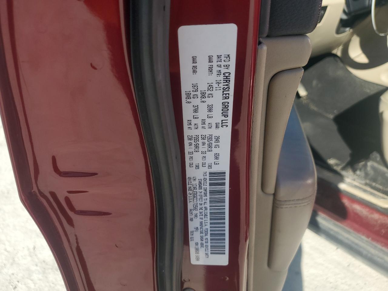 2012 Jeep Grand Cherokee VIN 1C4RJEBG6CC172502 Copart auction photo, front end / side damage thumbnail 15