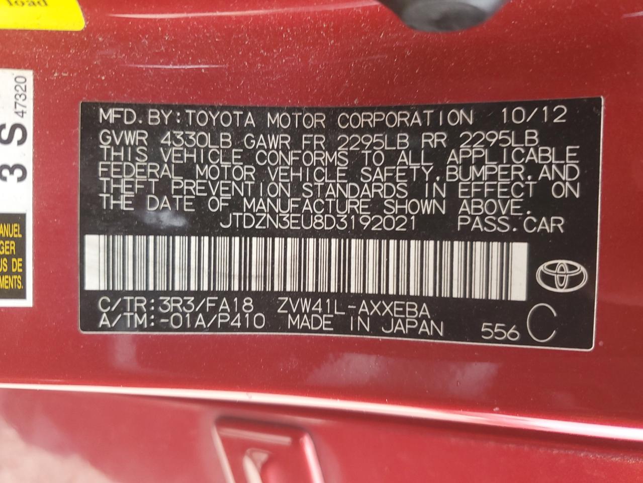 2013 Toyota Prius VIN JTDZN3EU8D3192021 Copart auction photo, front end / rear end damage thumbnail 15