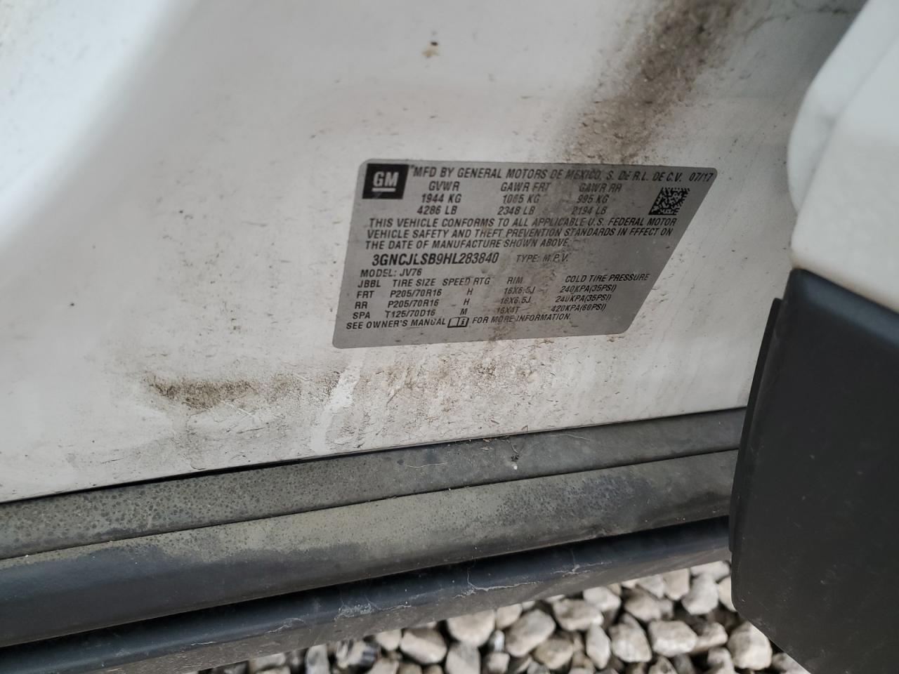 2017 Chevrolet Trax VIN 3GNCJLSB9HL283840 Copart auction photo, all over damage thumbnail 13
