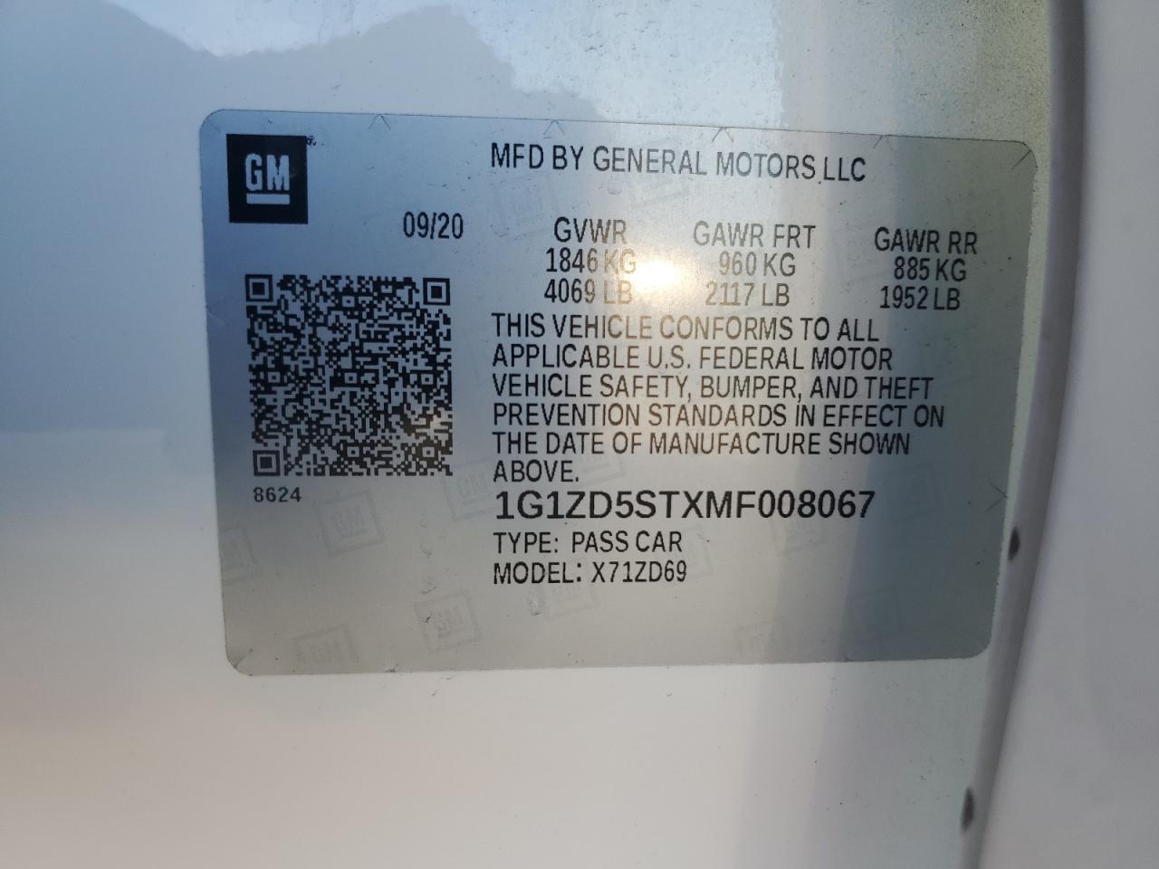 2021 Chevrolet Malibu VIN 1G1ZD5STXMF008067 Copart auction photo, front end / minor dent/scratches damage thumbnail 13