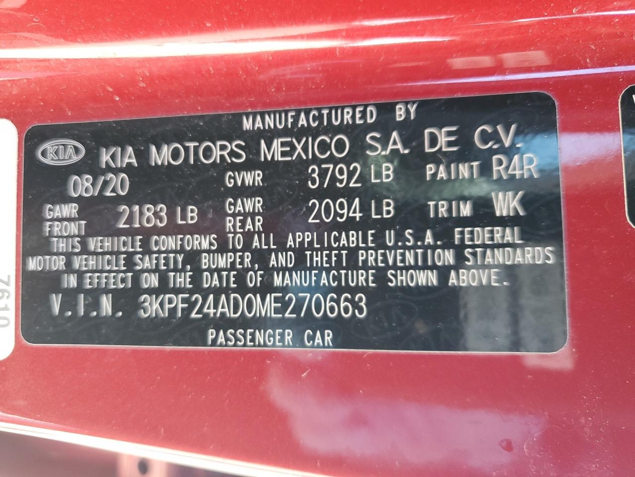2021 KIA Forte VIN 3KPF24AD0ME270663 Copart auction photo, rear end damage thumbnail 14