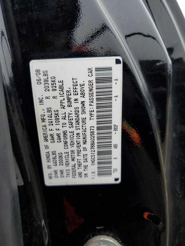 2008 Honda Accord VIN 1HGCS12788A025873 Copart auction photo, front end / rear end damage thumbnail 12