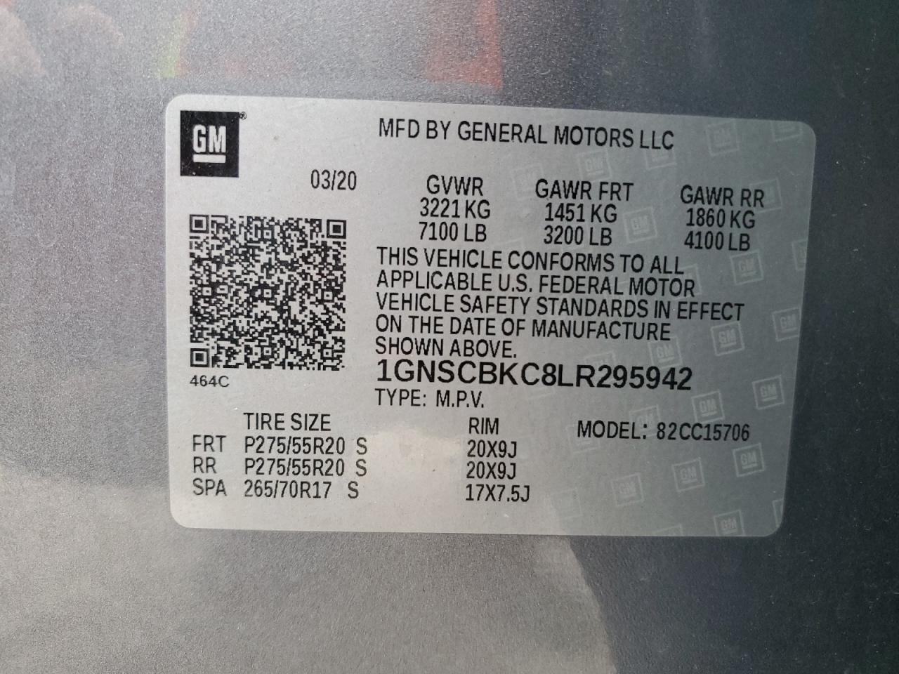 2020 Chevrolet Tahoe VIN 1GNSCBKC8LR295942 Copart auction photo, front end / minor dent/scratches damage thumbnail 14