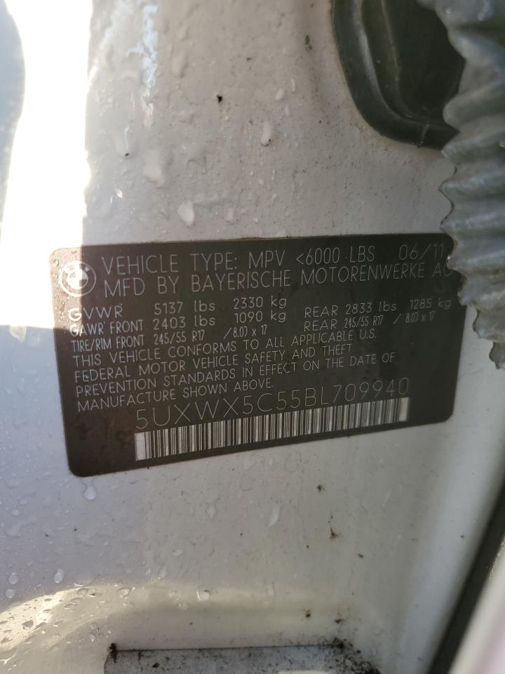 2011 BMW X3 VIN 5UXWX5C55BL709940 Copart auction photo, top/roof damage thumbnail 12