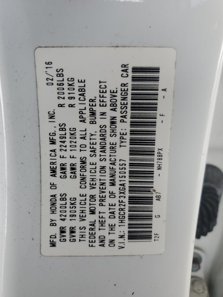 2016 Honda Accord VIN 1HGCR2F3XGA150557 Copart auction photo, rear end / front end damage thumbnail 13
