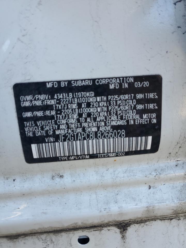2020 Subaru XV VIN JF2GTAPC8L8266028 Copart auction photo, side / front end damage thumbnail 12