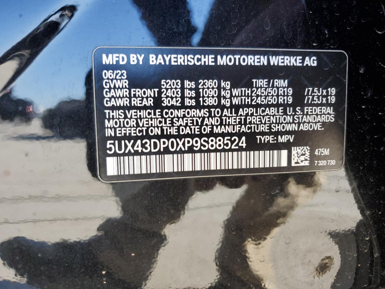 2023 BMW X3 VIN 5UX43DP0XP9S88524 Copart auction photo, front end / side damage thumbnail 15