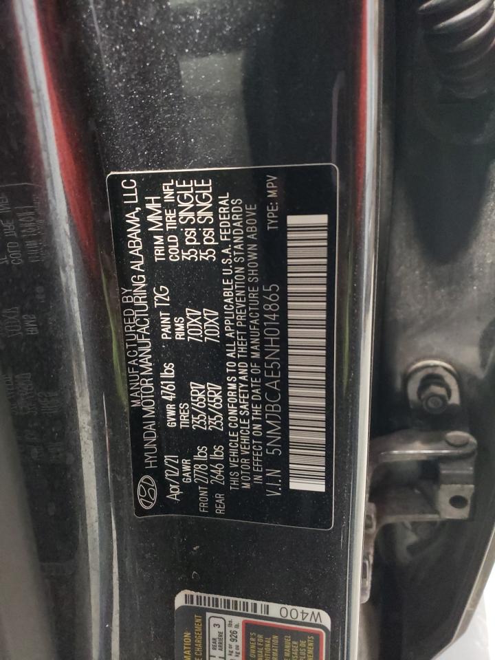 2022 Hyundai Tucson VIN 5NMJBCAE5NH014865 Copart auction photo, front end / side damage thumbnail 15