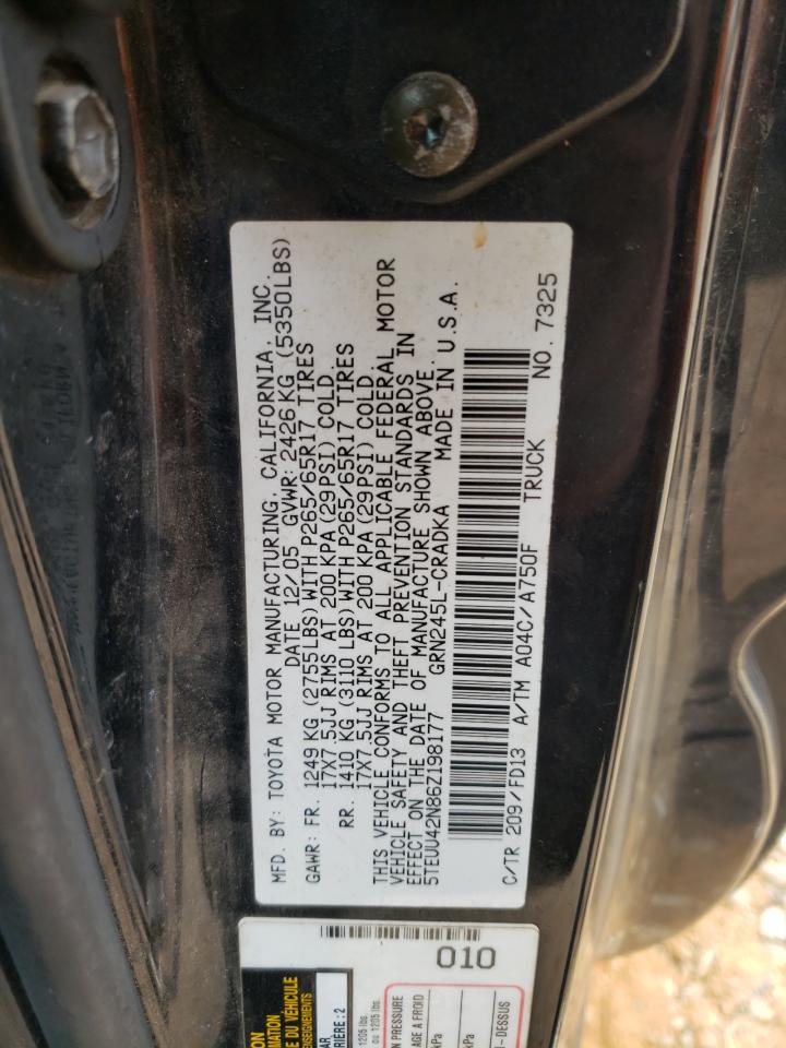 2006 Toyota Tacoma VIN 5TEUU42N86Z198177 Copart auction photo, all over damage thumbnail 13