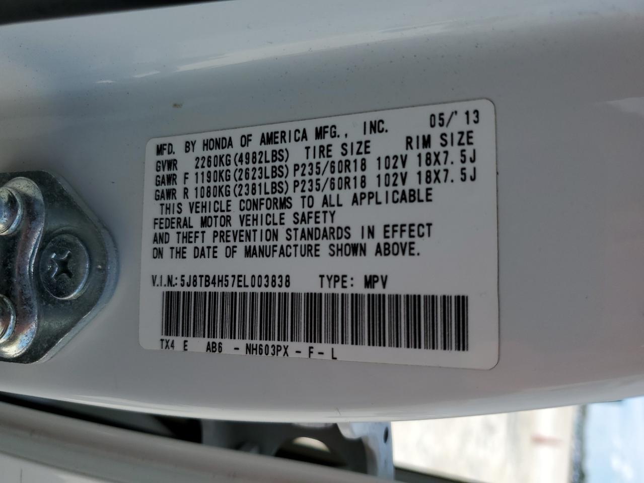 2014 Acura RDX VIN 5J8TB4H57EL003838 Copart auction photo, all over damage thumbnail 13