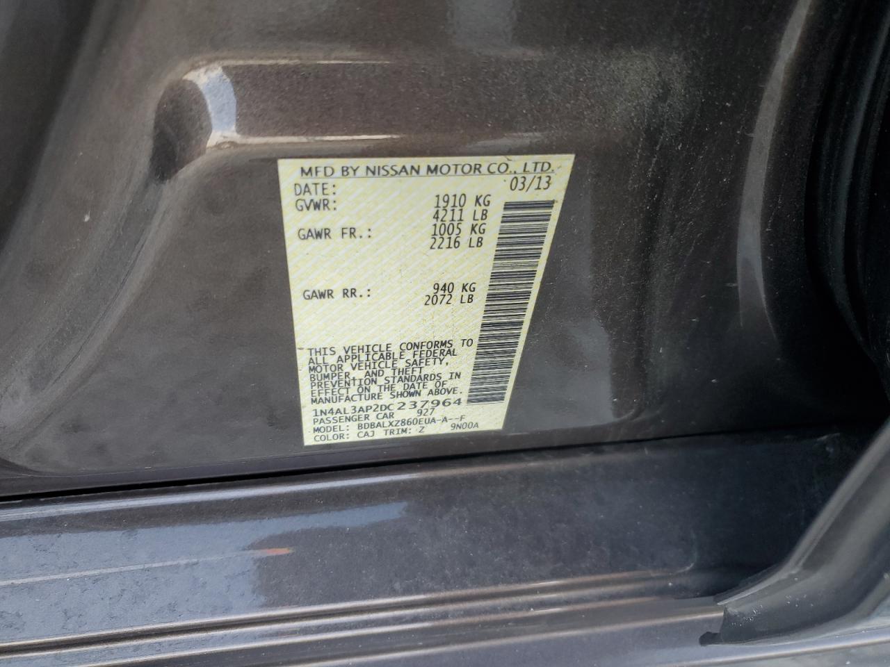 2013 Nissan Altima VIN 1N4AL3AP2DC237964 Copart auction photo, front end damage thumbnail 13