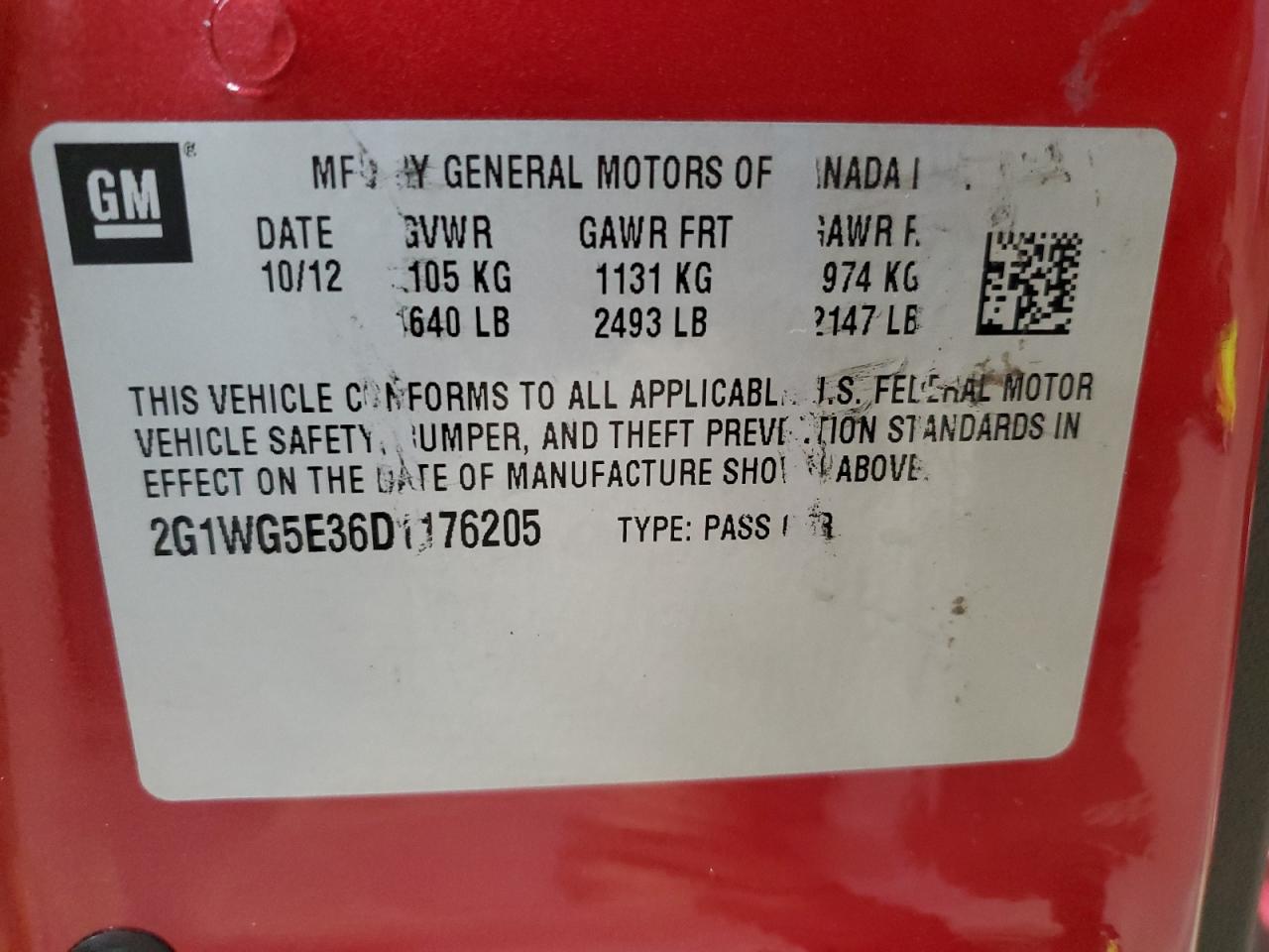 2013 Chevrolet Impala VIN 2G1WG5E36D1176205 Copart auction photo, front end damage thumbnail 14