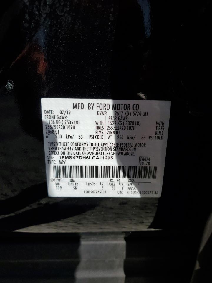 2020 Ford Explorer VIN 1FMSK7DH6LGA11295 Copart auction photo, rear end / side damage thumbnail 16