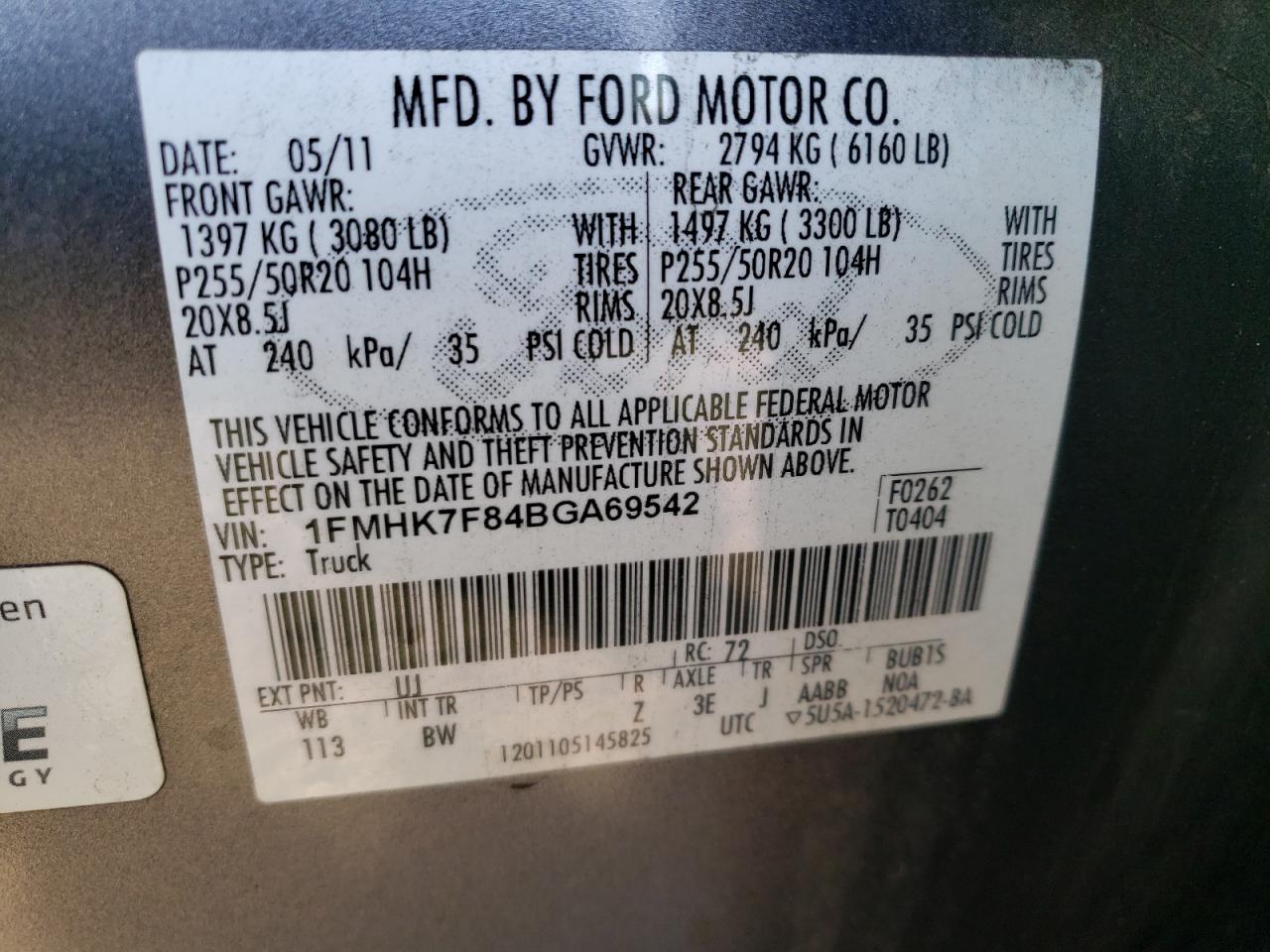 2011 Ford Explorer VIN 1FMHK7F84BGA69542 Copart auction photo, all over damage thumbnail 14