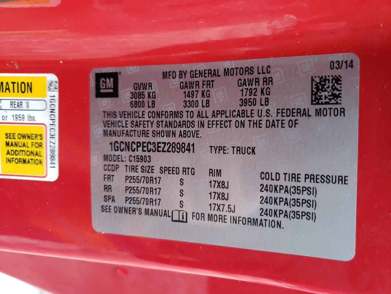 2014 Chevrolet Silverado VIN 1GCNCPEC3EZ289841 Copart auction photo, front end / undercarriage damage thumbnail 14