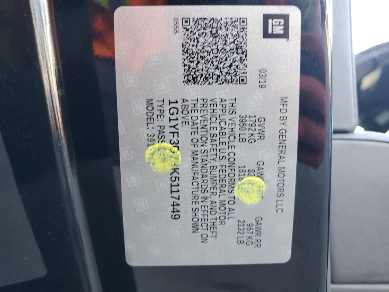 2019 Chevrolet Corvette VIN 1G1YF3D73K5117449 Copart auction photo, minor dent/scratches damage thumbnail 12