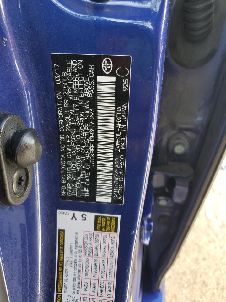 2017 Toyota Prius VIN JTDKBRFU3H3555293 Copart auction photo, side / front end damage thumbnail 12