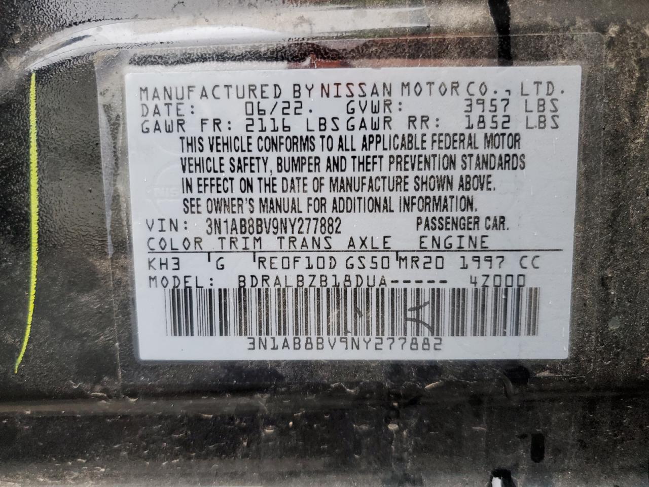 2022 Nissan Sentra VIN 3N1AB8BV9NY277882 Copart auction photo, side damage thumbnail 14