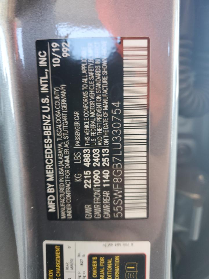 2020 Mercedes-Benz C-klasse VIN 55SWF8GB7LU330754 Copart auction photo, rear end / undercarriage damage thumbnail 14