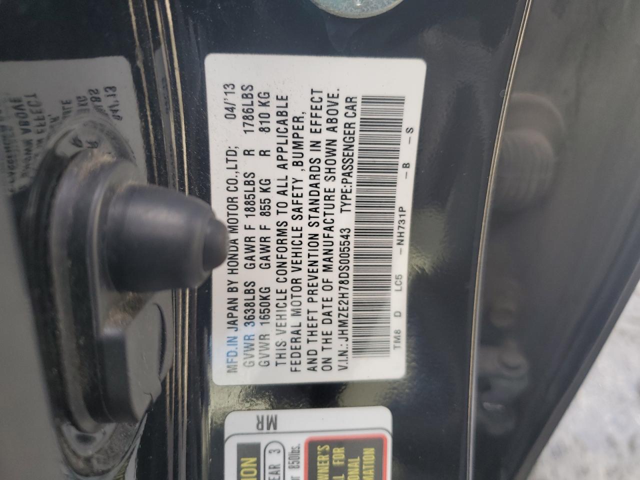2013 Honda Insight VIN JHMZE2H78DS005543 Copart auction photo, mechanical / front end damage thumbnail 12