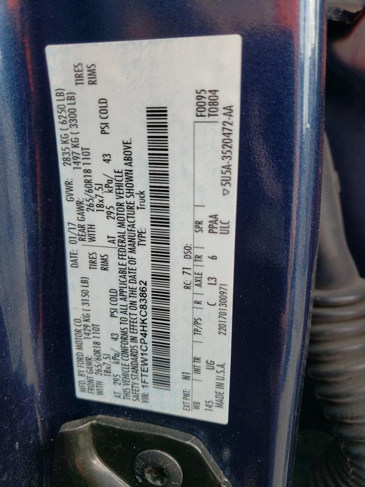 2017 Ford F-150 VIN 1FTEW1CP4HKC83862 Copart auction photo, front end damage thumbnail 14