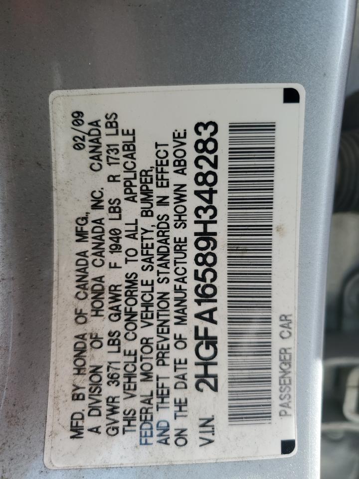 2009 Honda Civic VIN 2HGFA16589H348283 Copart auction photo, side damage thumbnail 12