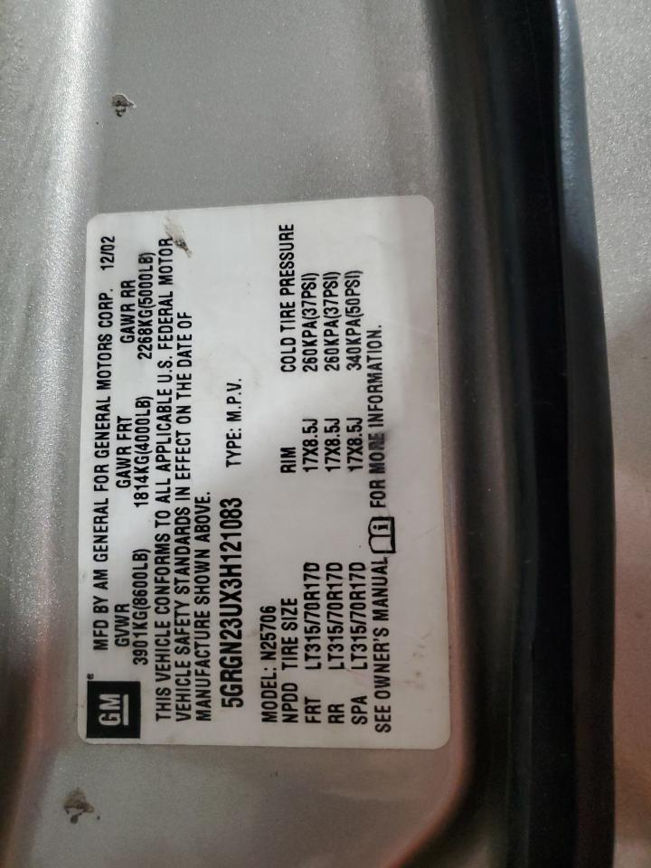 2003 Hummer H2 VIN 5GRGN23UX3H121083 Copart auction photo, minor dent/scratches damage thumbnail 13