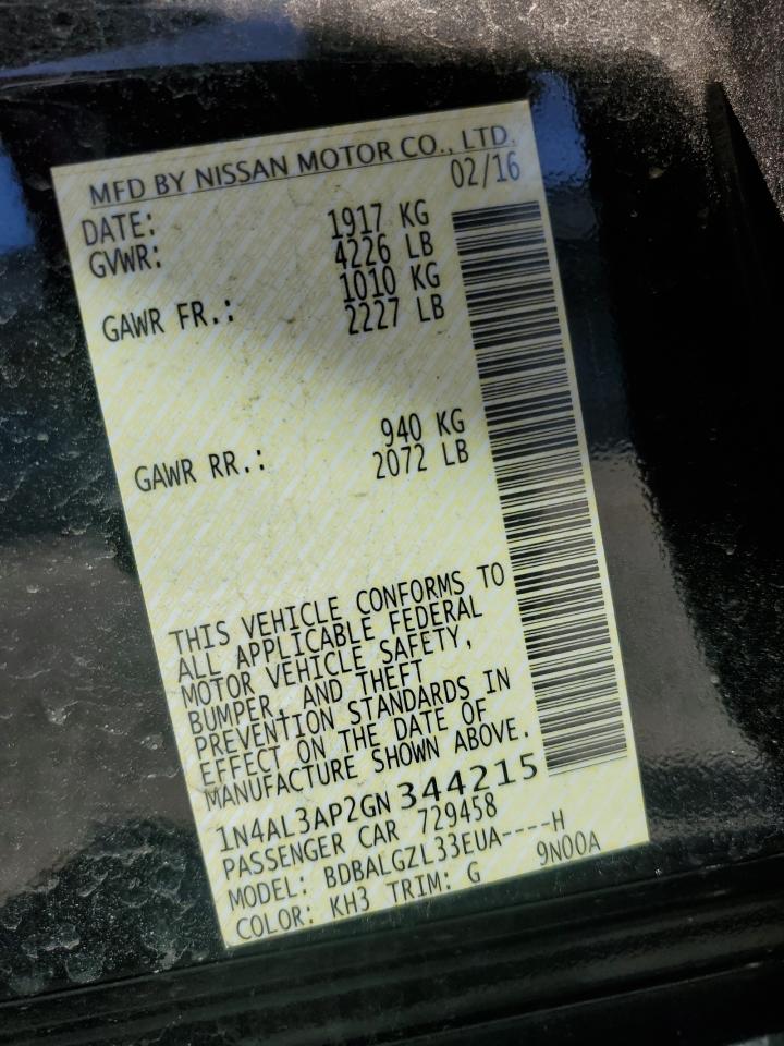 2016 Nissan Altima VIN 1N4AL3AP2GN344215 Copart auction photo, front end damage thumbnail 13