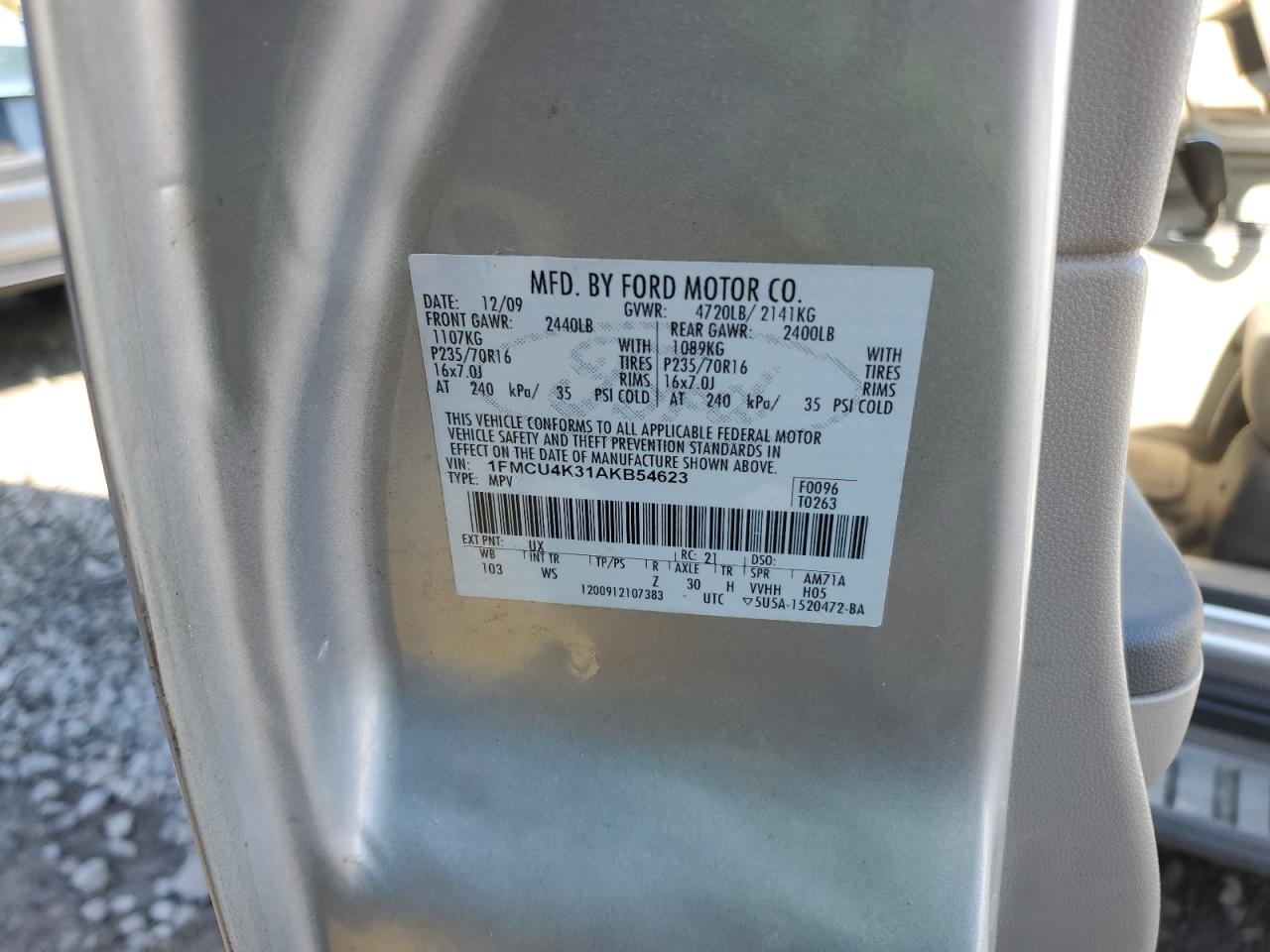 2010 Ford Escape VIN 1FMCU4K31AKB54623 Copart auction photo, front end damage thumbnail 13