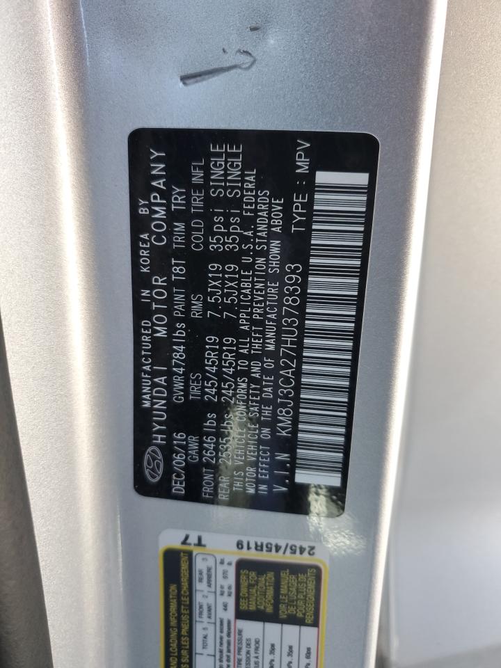 2017 Hyundai Tucson VIN KM8J3CA27HU378393 Copart auction photo, mechanical damage thumbnail 12