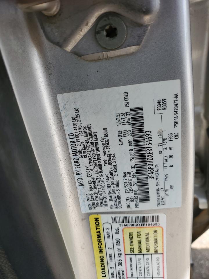 2014 Ford Fusion VIN 3FA6P0HDXER154693 Copart auction photo, all over damage thumbnail 12