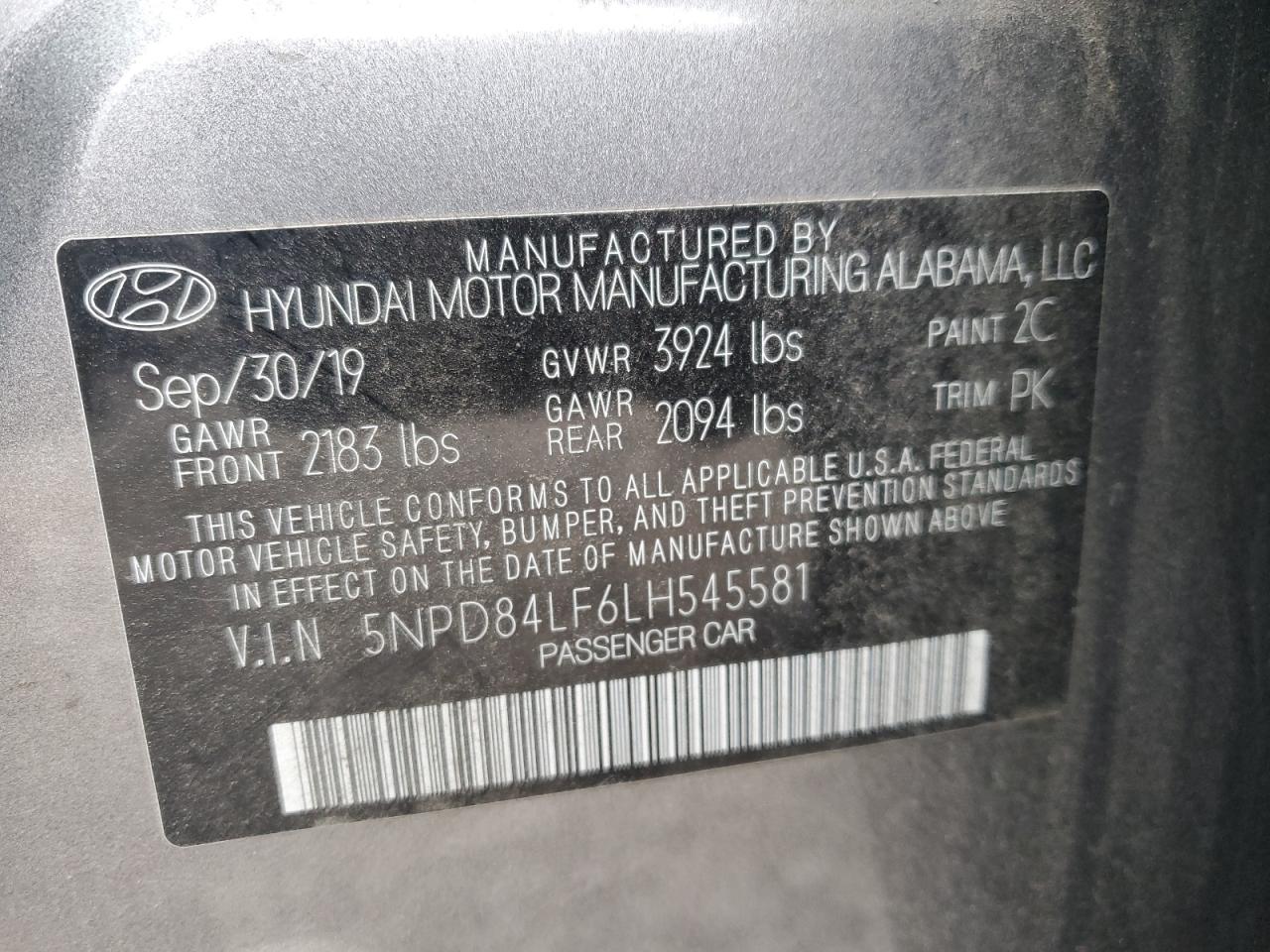 2020 Hyundai Elantra VIN 5NPD84LF6LH545581 Copart auction photo, all over damage thumbnail 12
