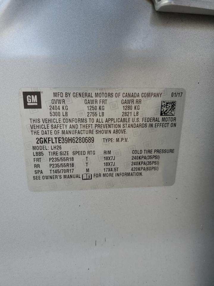2017 GMC Terrain VIN 2GKFLTE39H6280689 Copart auction photo, front end damage thumbnail 14