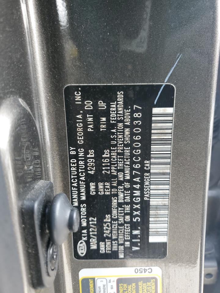 2012 KIA Optima VIN 5XXGM4A76CG060387 Copart auction photo, rear end damage thumbnail 14