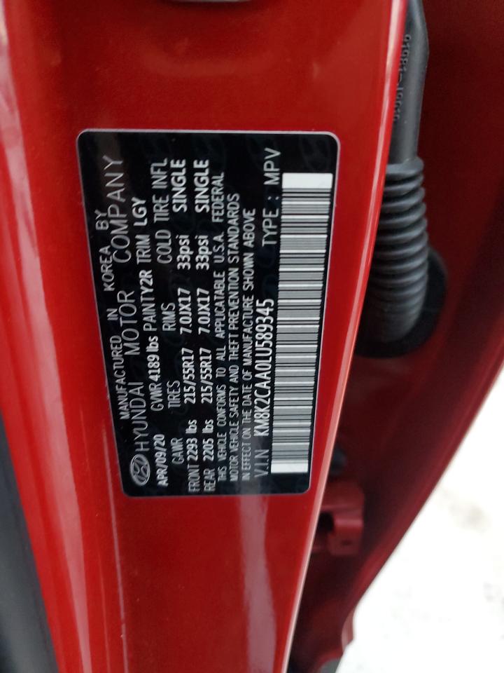 2020 Hyundai Kona VIN KM8K2CAA0LU589345 Copart auction photo, front end damage thumbnail 12
