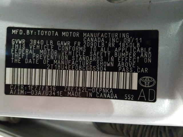 2011 Toyota Corolla VIN 2T1BU4EE0BC665904 Copart auction photo, all over / hail damage thumbnail 10
