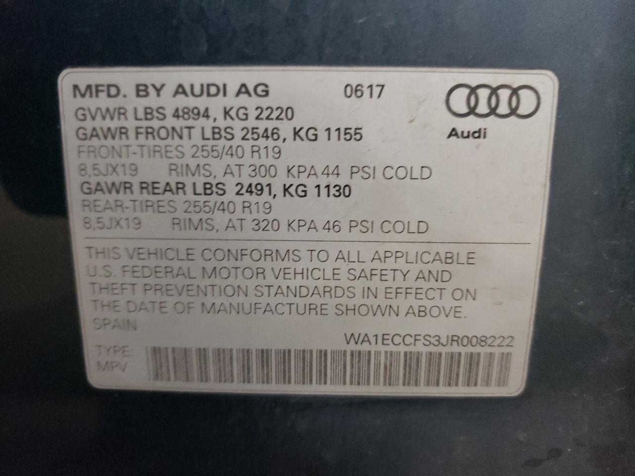 2018 Audi Q3 VIN WA1ECCFS3JR008222 Copart auction photo, front end / side damage thumbnail 13