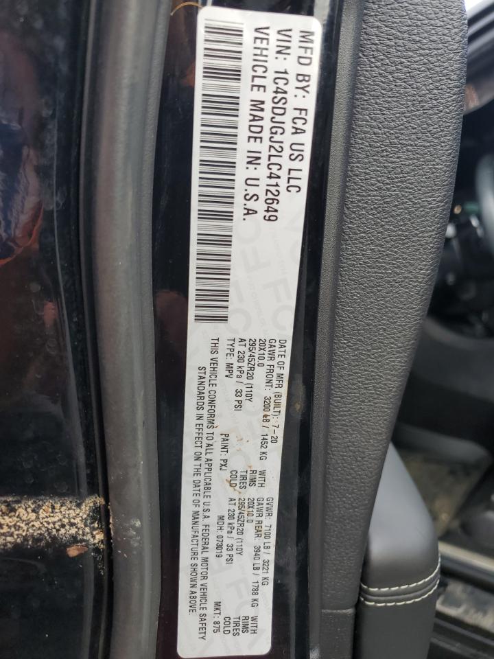 2020 Dodge Durango VIN 1C4SDJGJ2LC412649 Copart auction photo, water/flood damage thumbnail 14