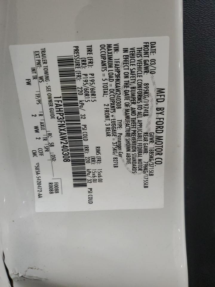 2010 Ford Focus VIN 1FAHP3FNXAW240308 Copart auction photo, side damage thumbnail 12