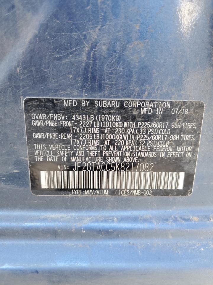 2019 Subaru XV VIN JF2GTACC5K8217082 Copart auction photo, front end / side damage thumbnail 14