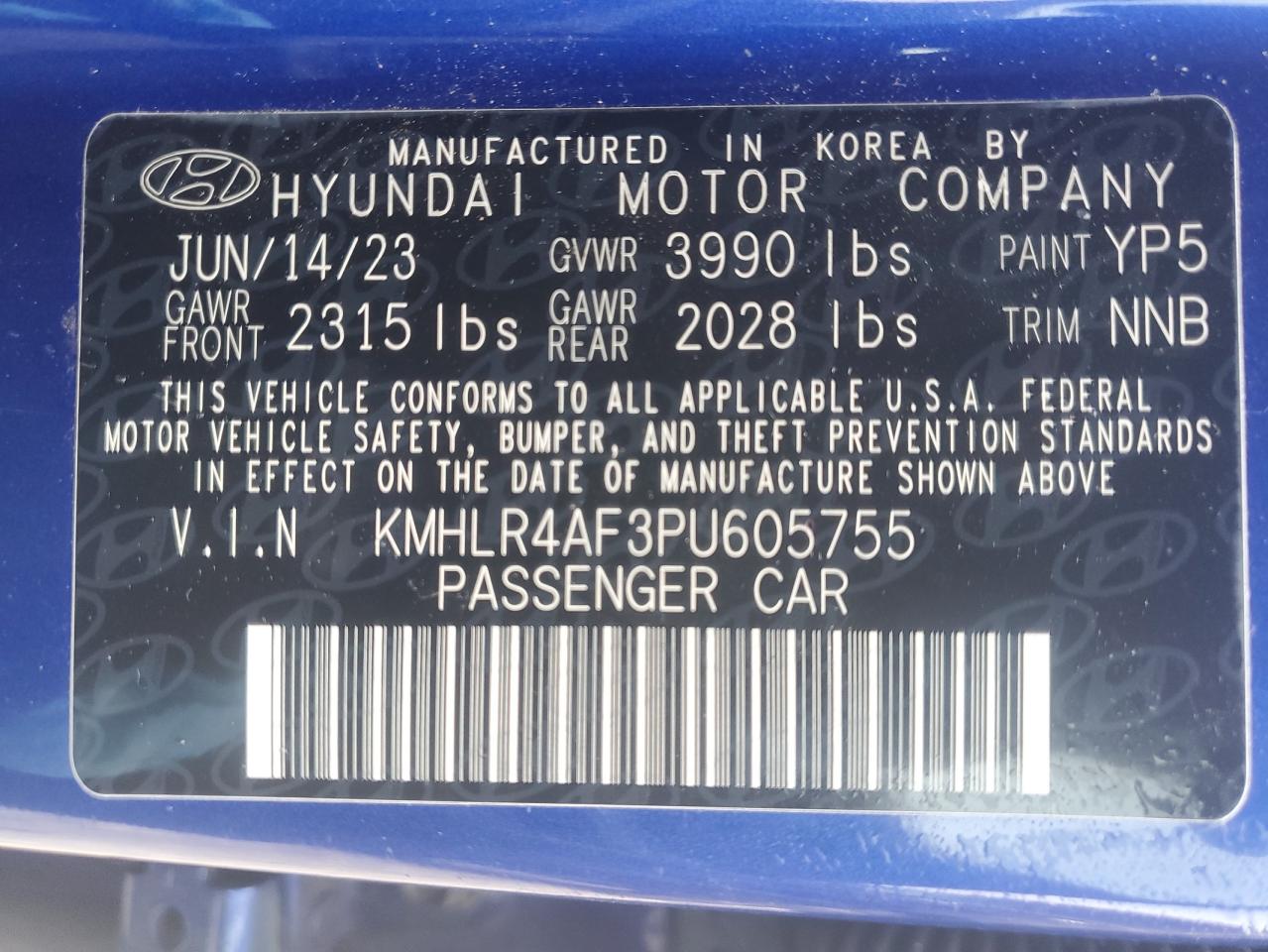 2023 Hyundai Elantra VIN KMHLR4AF3PU605755 Copart auction photo, rear end damage thumbnail 13